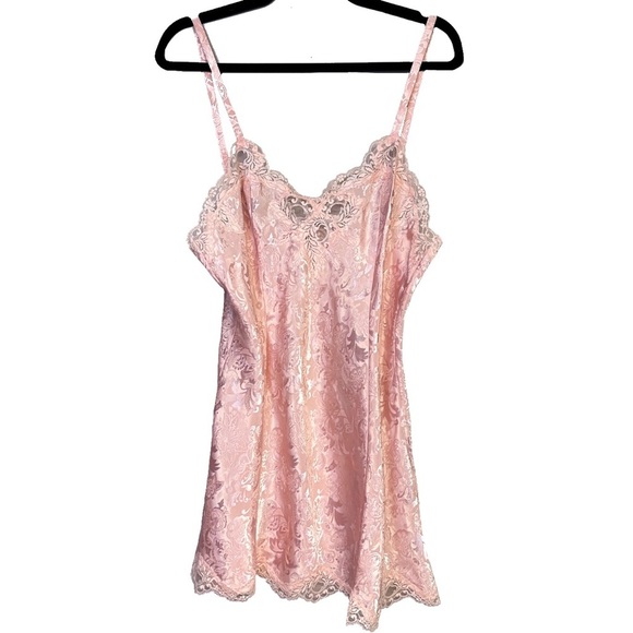 Victoria's Secret Gold Label Pink Satin Jacquard Short Robe and Cami Set Large - Picture 2 of 16